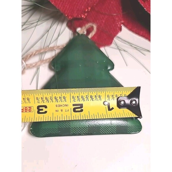 NWT  CBK Metal Christmas Tree Ornament 2 sided Farmhouse Green & Black Plaid - Picture 2 of 4
